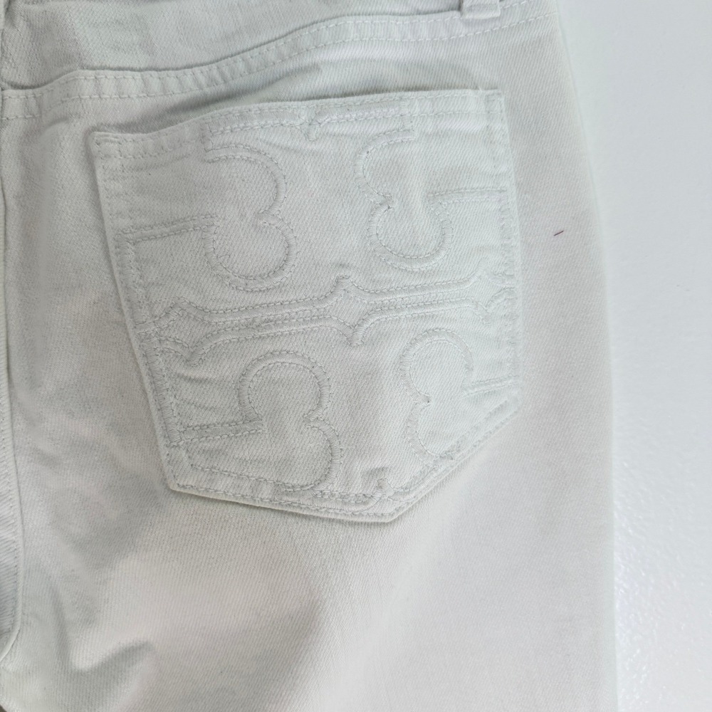 Tory Burch White Cropped Jeans‎ Embroidered Logo Back Pockets Size 28 - Picture 4 of 12
